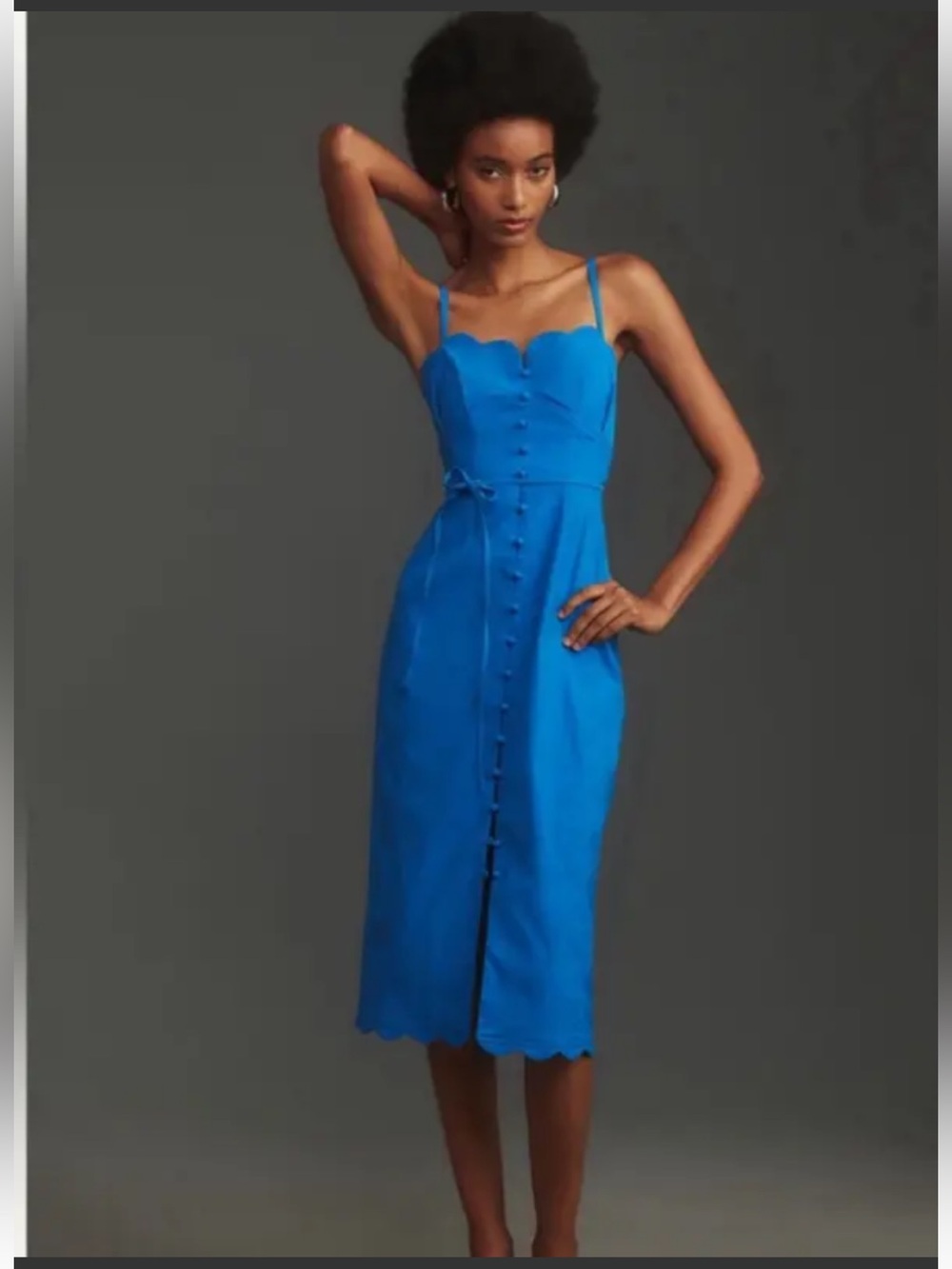 Anthropologie Cobalt Blue Scallop-Hem Midi Dress